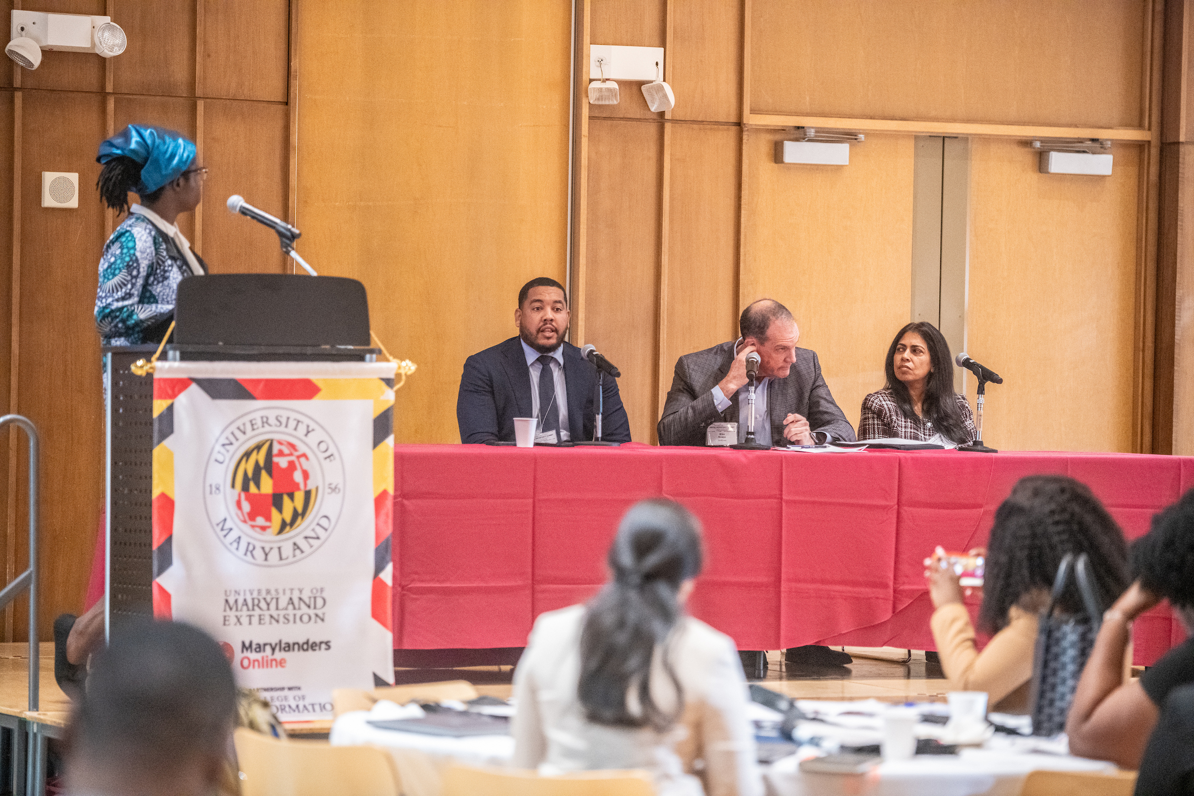 Workforce Development Breakout Panel, left to right: Marokey Sawo, Research Associate, Research to Action Lab, Center for Equity and Community Impact - Urban Institute; Devin Jackson, Chief Executive Officer, A Prosperous Tomorrow; Mike Knapp, Chief Executive Officer, SkillSmart; Suja Joseph, Director of Reemployment Programs, Maryland Department of Labor